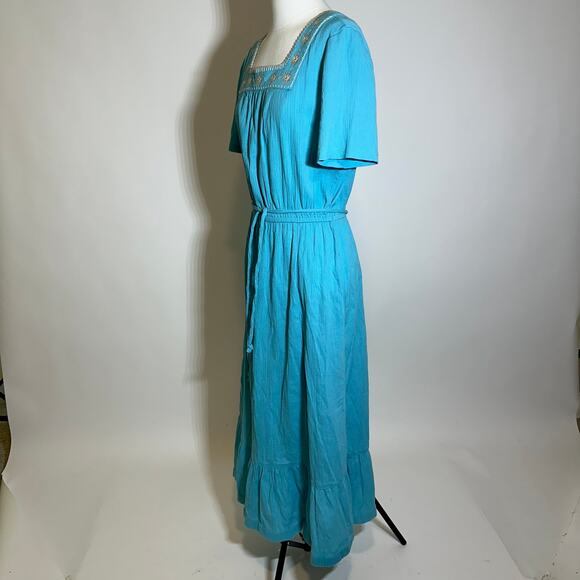 Denim & Company D & Co Blue Embroidered Floral Belted Maxi Dress Womens Small S - Picture 6 of 11